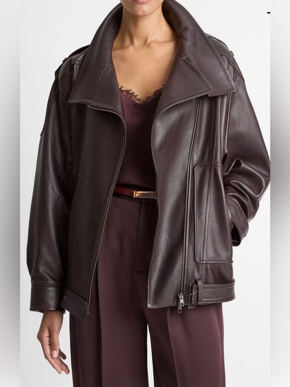 Vince Leather Oversized Biker Jacket